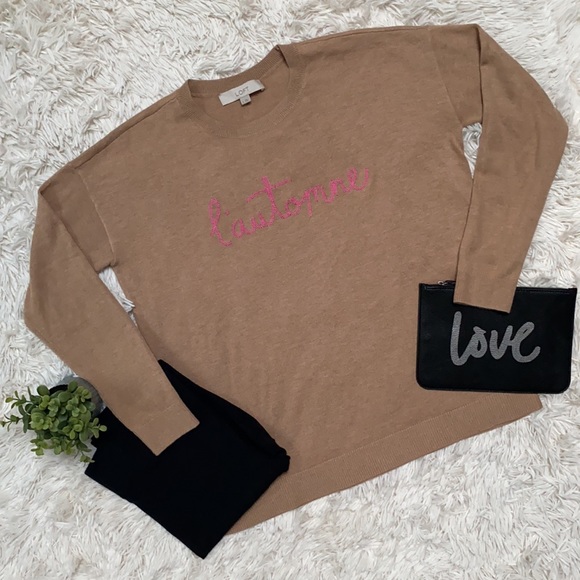 Loft L’Automme Crew Neck Sweater 💗 Camel & Pink - Picture 3 of 15